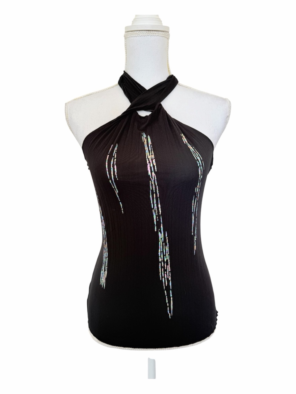 PARALLEL Black Twisted-Halter Tank Size S